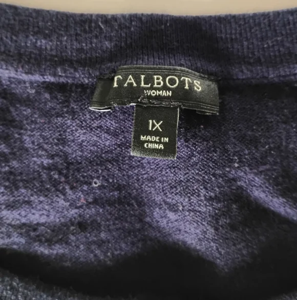 Talbots Cotton Cashmere Nautical Ruffle Cardigan Navy Blue Red Coastal Size 1X - Picture 11 of 14